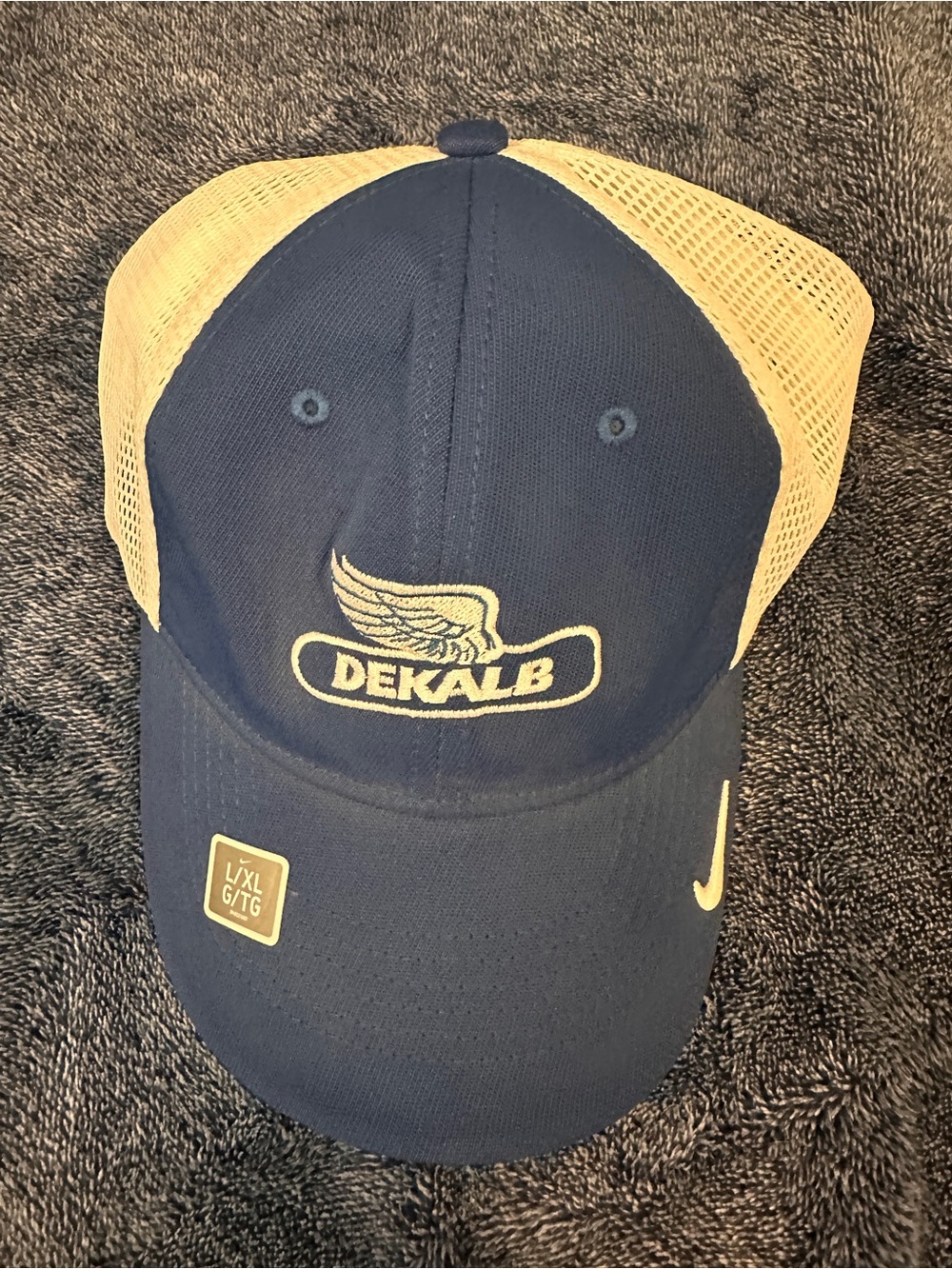 Vintage Nike Golf Dekalb Navy and Cream Mesh Trucker Cap Rare